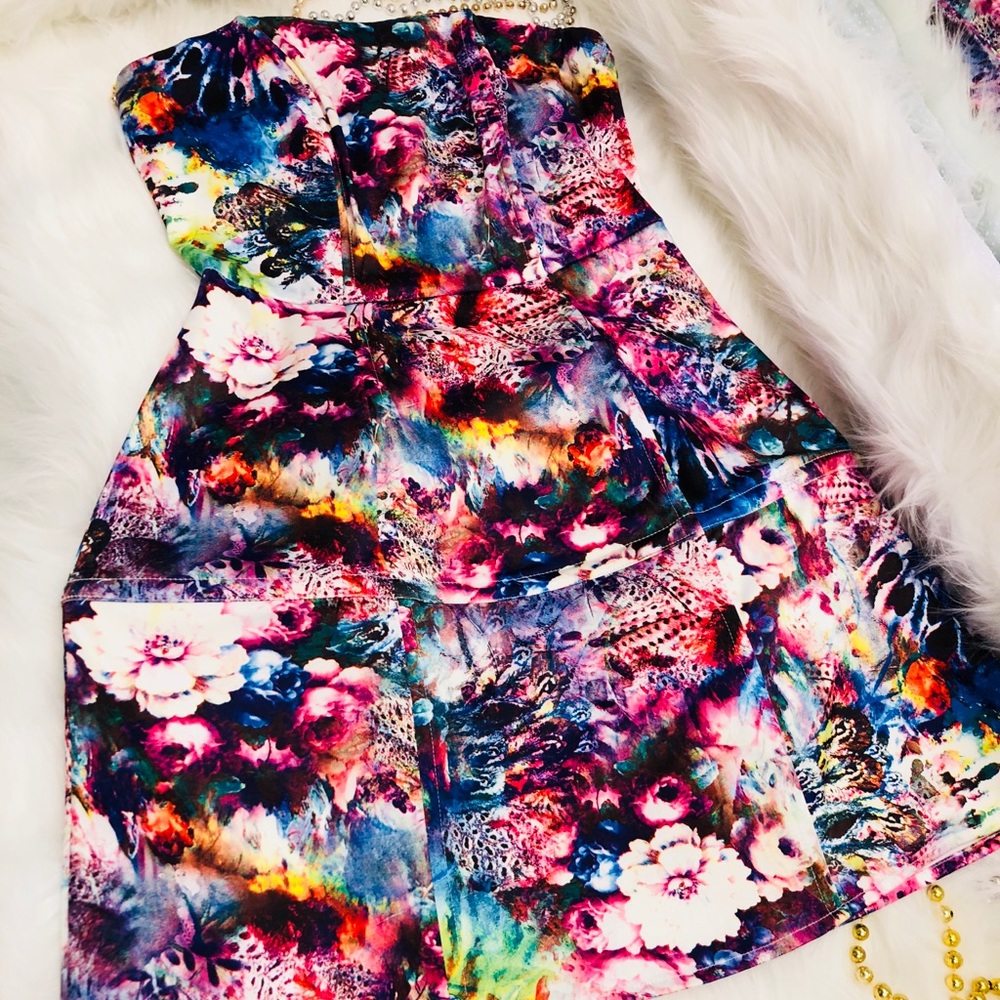 FOREVER 21 FLORAL BUSTIER DRESS W/ BONING